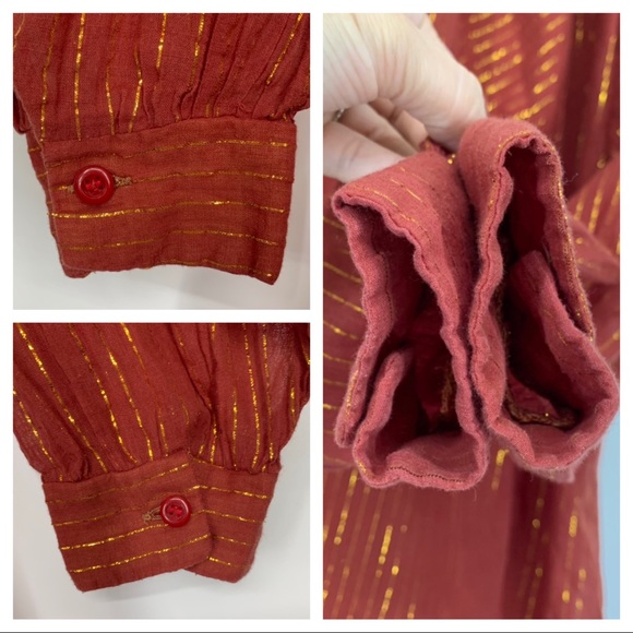 Club Prive Gold Metallic Pinstripe Burnt Orange Boho Blouse San Diego New York - Picture 11 of 16